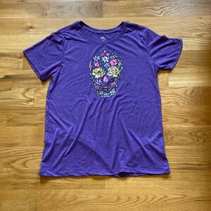 💀BUY 1 GET 1 FREESoft Fall Halloween Skull Skeleton Floral Purple T-Shirt